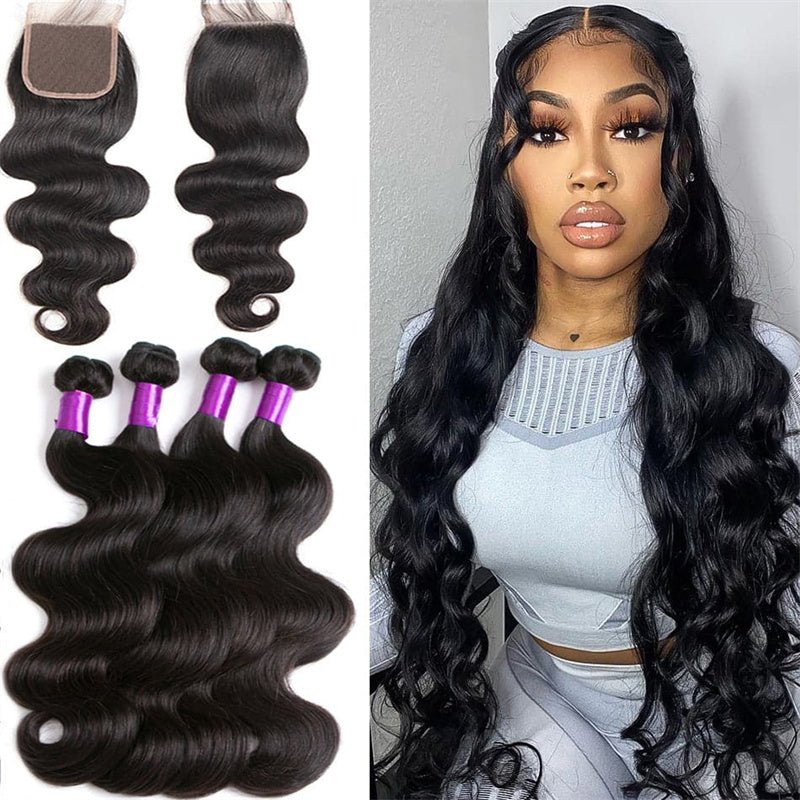 Body Wave 4 Bundles With 4X4 Lace Closure Brazilian Virgin Human Hair - Perismoda Hair